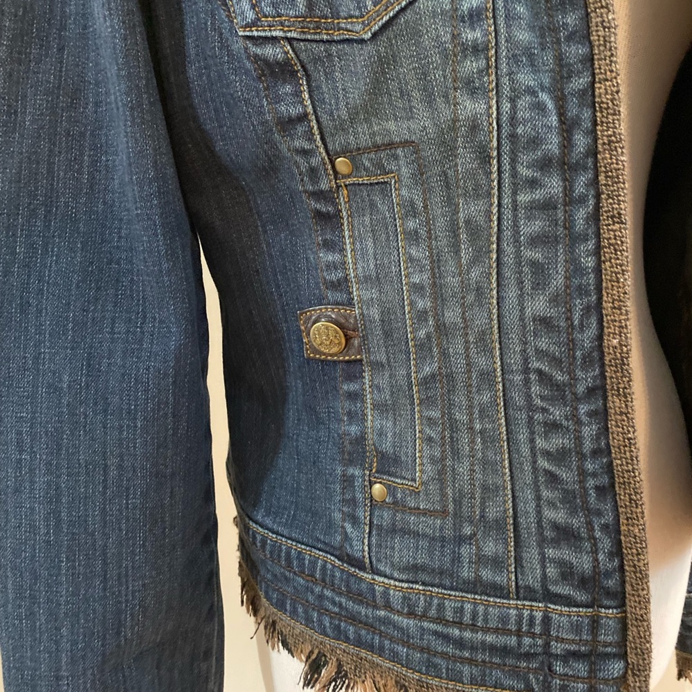 CAbi Jean Jacket with Fringe Trim Size S Style 620 - Picture 5 of 9